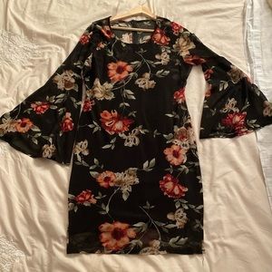 Black Floral BodyCon Dress